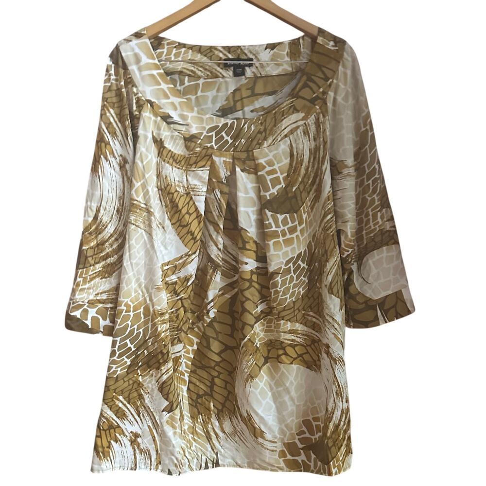 Dana Kay 22W Gold and Brown Abstract Animal Print Silky Loose Flowing Tunic